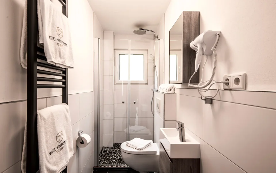 Bathroom with a toilet, washbasin and window
