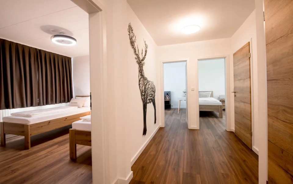Hallway with decorative deer wall art