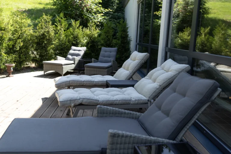 Outdoor loungers beside the wellness area at Hotel Winterberg Resort